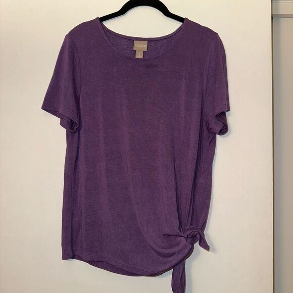 Chicos Asymmetrical Hem Tie Waist Purple Tee Size 1 (Medium) NWOT - Picture 5 of 9